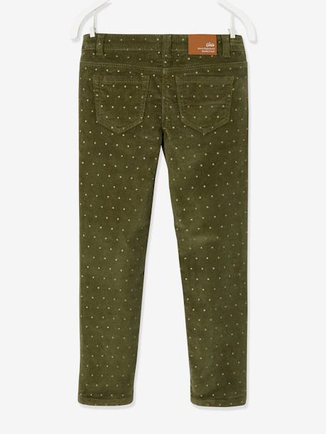 Mädchen Slim-Fit-Cordhose, Hüftweite COMFORT, Glanztupfen, Bundweite verstellbar khaki bedruckt 3