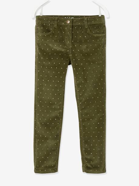 Mädchen Slim-Fit-Cordhose, Hüftweite COMFORT, Glanztupfen, Bundweite verstellbar khaki bedruckt 1