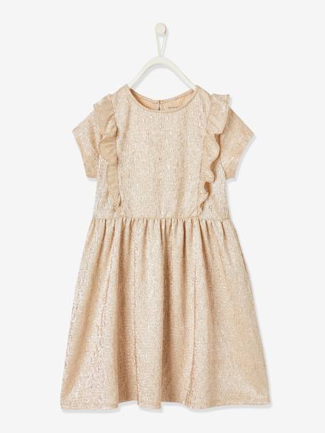 Festliches Mädchen Kleid beige glanzeffekt+hellrosa 5