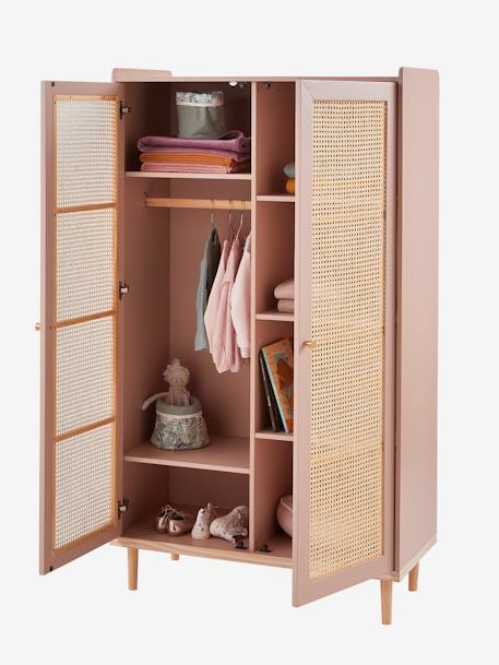 Kinderzimmer Kleiderschrank POESIE mit Rattan - grün/natur+rosa/natur - 6