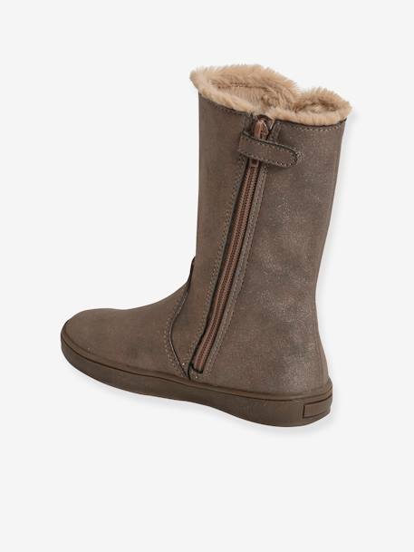 Gefütterte Mädchen Boots mit Reißverschluss taupe glanzeffekt 3