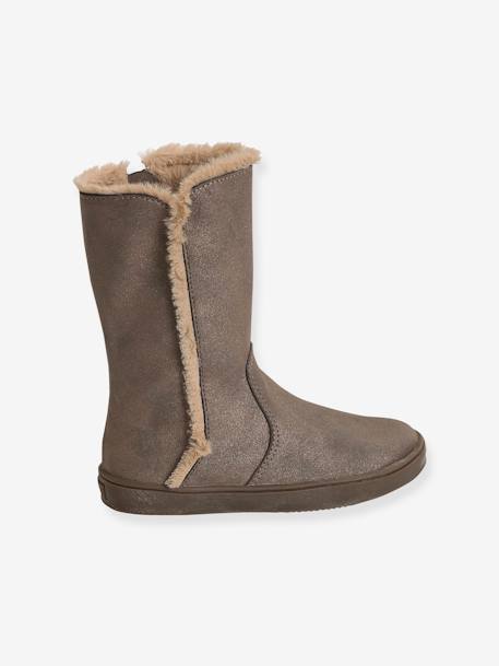 Gefütterte Mädchen Boots mit Reißverschluss taupe glanzeffekt 2