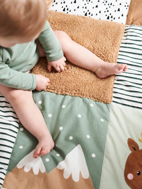 Baby Spieldecke/ Laufstalleinlage GRÜNER WALD, Patchwork-Design Oeko-Tex wollweiß/mehrfarbig 3