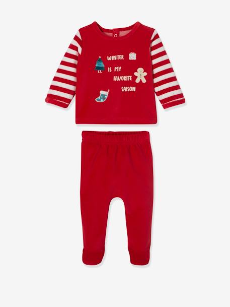 Baby Weihnachts-Schlafanzug aus Samt rot 1