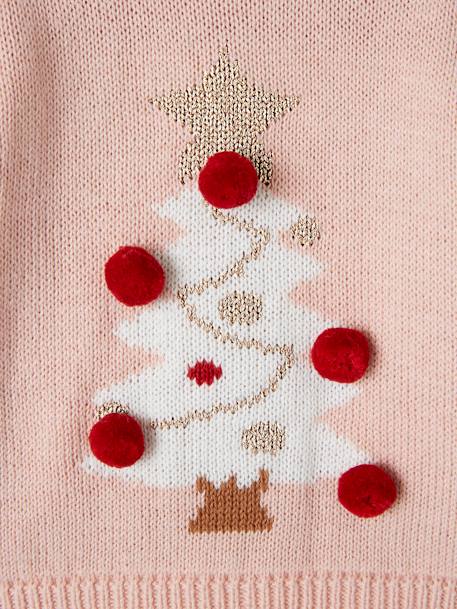 Baby Weihnachtspullover, Tannenbaum mit Pompons Oeko-Tex zartrosa 3