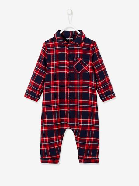 Baby Strampler, Flanell Oeko Tex dunkelrosa kariert 1