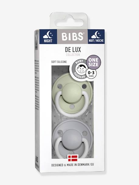 2er-Pack Beruhigungssauger DE LUX BIBS, Silikon - grau+blau+grün+grau+wollweiß+pfirsich+ziegel+pfirsich - 6