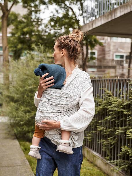 Baby Tragetuch Oeko-Tex grau meliert+weiß geblümt/flora 9