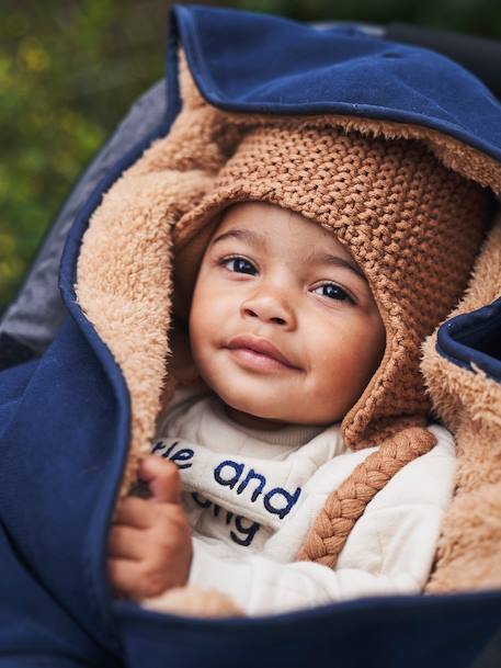 Baby Sweat-Einschlagdecke, Plüschfutter, personalisierbar - nachtblau+rosa - 2