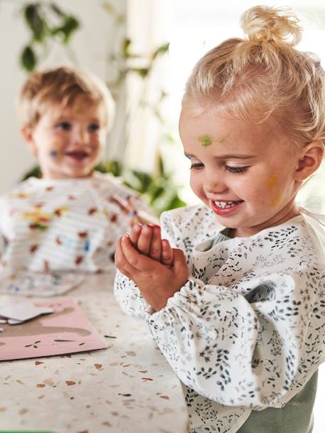 Baby Ärmellätzchen, Kleinkinder Malkittel blau vichy+mehrfarbig fuchs+pudrig rosa+weiß geblümt/flora+weiß/mehrfarbig künstler 27