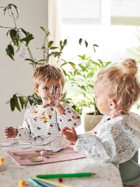 Baby Ärmellätzchen, Kleinkinder Malkittel blau vichy+mehrfarbig fuchs+weiß geblümt/flora 10