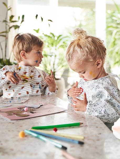 Baby Ärmellätzchen, Kleinkinder Malkittel blau vichy+mehrfarbig fuchs+pudrig rosa+weiß geblümt/flora+weiß/mehrfarbig künstler 26