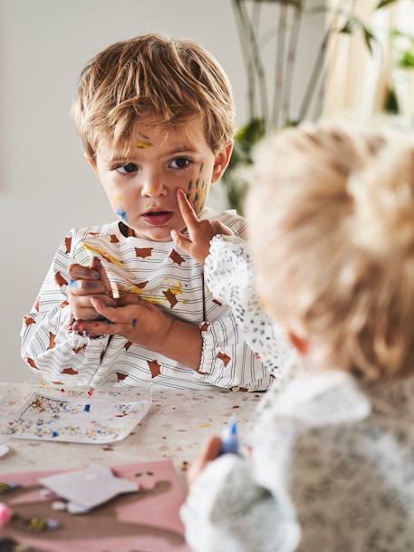 Baby Ärmellätzchen, Kleinkinder Malkittel blau vichy+mehrfarbig fuchs+weiß geblümt/flora 9