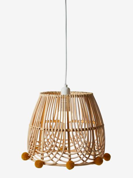 Kinderzimmer Lampenschirm aus Rattan BOHO natur/gelbe pompons 8