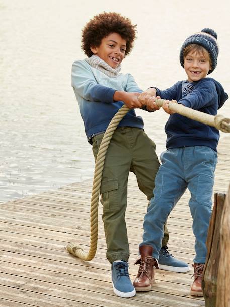 Jungen Cargohose mit Dehnbund Oeko-Tex - dunkelkhaki+eisblau+graubeige - 3