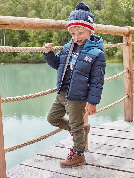 Jungen Steppjacke mit Kapuze, Recycling-Polyester - hellbraun+marine - 8