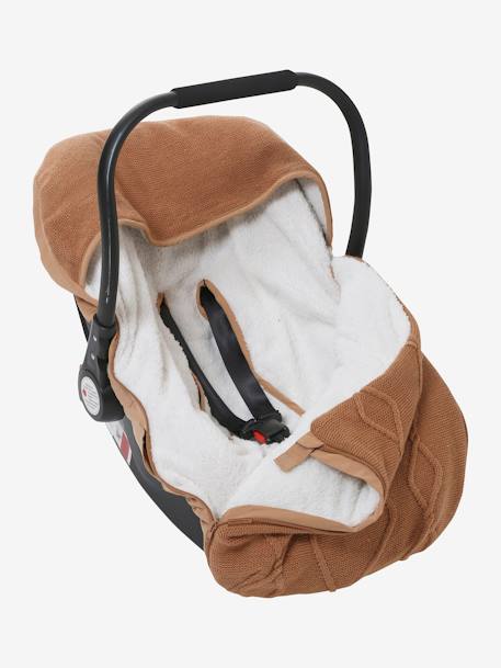 Strick-Fußsack für Babyschalen, Fleecefutter hellbraun 5