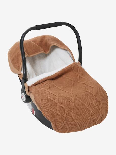 Strick-Fußsack für Babyschalen, Fleecefutter hellbraun 4