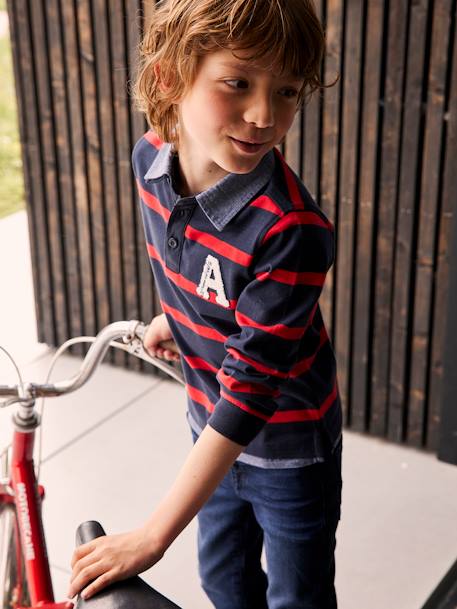 Jungen Poloshirt mit Lageneffekt - marine+rot gestreift - 4