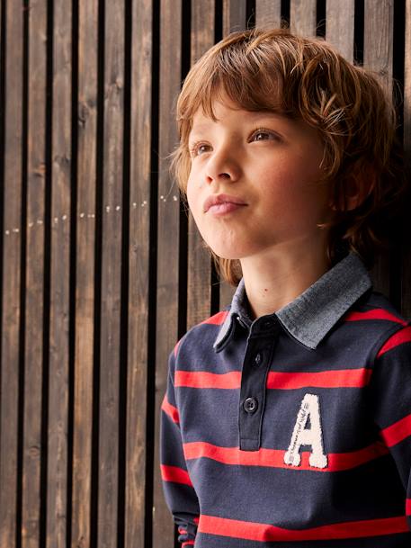 Jungen Poloshirt mit Lageneffekt dunkel blau+dunkelrot+englischgrün+hellgrau meliert+marine+rot gestreift 20