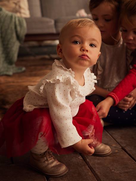 Baby Weihnachts-Geschenkset: Shirt & Tüllrock - wollweiß bedruckt - 2