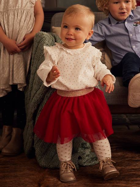 Baby Weihnachts-Geschenkset: Shirt & Tüllrock - wollweiß bedruckt - 1