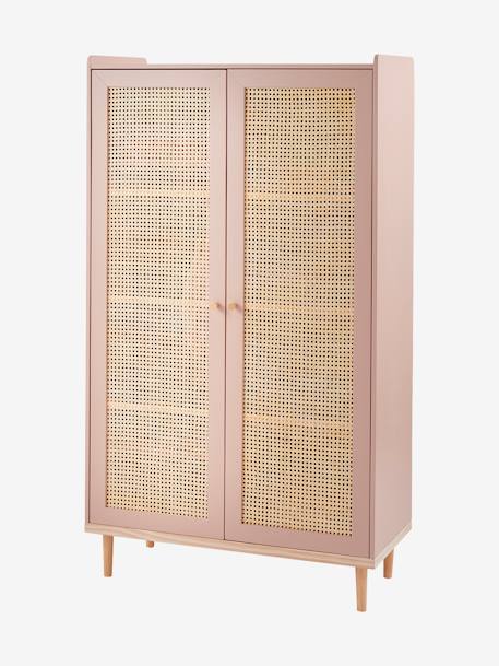 Kinderzimmer Kleiderschrank POESIE mit Rattan - grün/natur+rosa/natur - 5