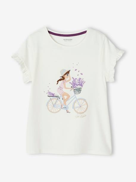 Mädchen T-Shirt - creme/sunflowers+pfirsich+pudrig rosa+weiß/fahrrad - 17