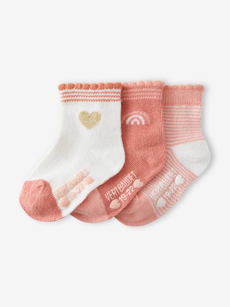 3er-Pack Mädchen Baby Socken mit Herzen  BASIC Oeko-Tex - pack rosa/weiß - 1