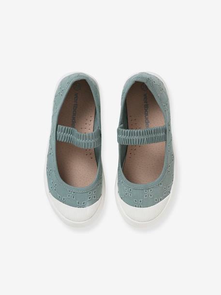 Mädchen Stoff-Ballerinas, Gummizug - aqua+blau bedruckt herzen+weiß+weiß - 4