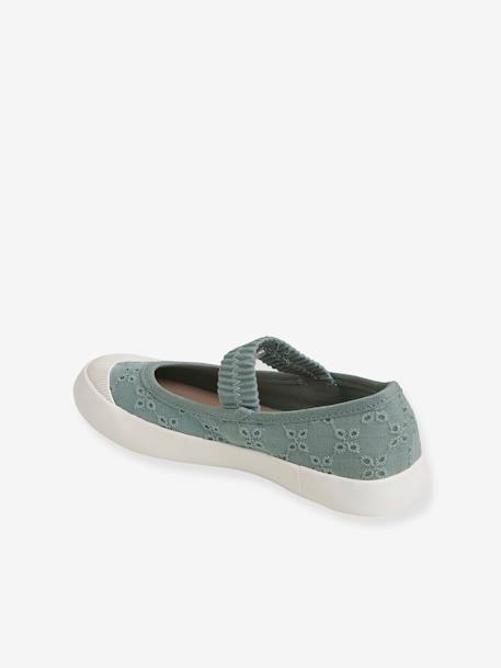 Mädchen Stoff-Ballerinas, Gummizug - aqua+blau bedruckt herzen+weiß+weiß - 3