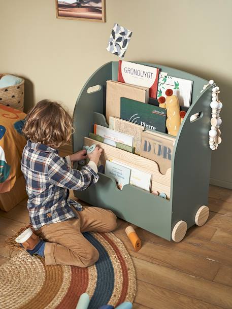 Kinderzimmer Bücherregal mit Rollen SCHOOL - grün+rosa+weiß - 4