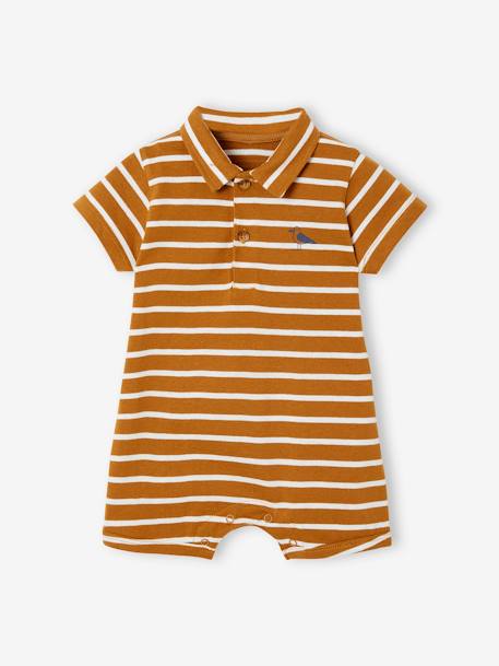 Kurzoverall Jungen Baby, Polokragen Oeko-Tex - karamell gestreift+marine/weiß - 1