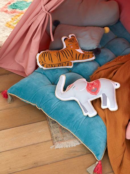 2er-Pack Kinder Kissen INDIA, Tiere grau elefant+senfgelb tiger 1