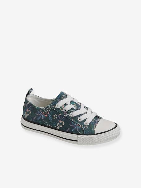 Mädchen Stoff-Sneakers mit Reißverschluss - grün bedruckt/tropical+weiß bedruckt - 1