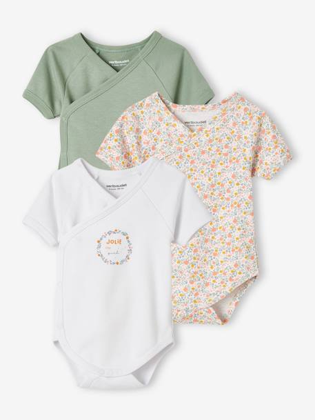 3er-Pack Baby Kurzarmbodys mit Blumen Oeko-Tex pack graugrün 1