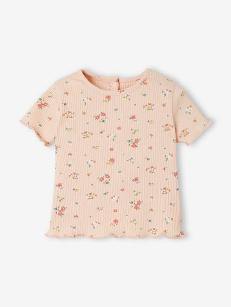 Geripptes Baby T-Shirt mit Blumenprint altrosa bedruckt 1