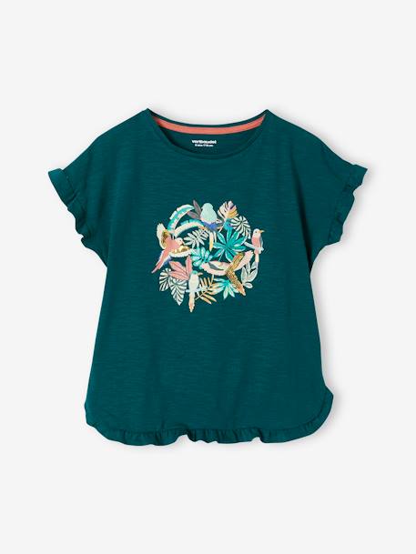 Mädchen T-Shirt mit Pailletten-Print und Volants Oeko-Tex - altrosa+aqua+grün+hellrosa - 8