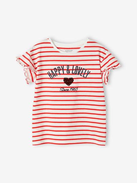 Mädchen T-Shirt mit Pailletten-Applikation blau gestreift/love la vie+dunkelblau/kirschen+rot gestreift/happy&lovely her 12