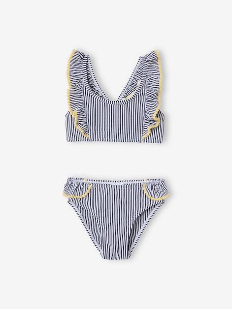 Mädchen Bikini mit Volants marine gestreift 4