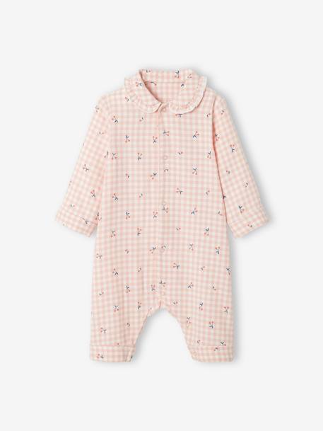 Einteiliger Baby Schlafanzug, Flanell  Oeko-Tex rosa kariert 3