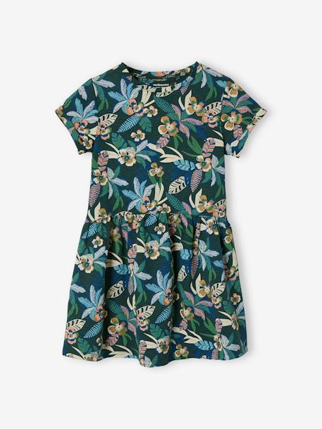 Mädchen Shirtkleid BASIC Oeko-Tex - blau gestreift+dunkelgrün bedruckt tropical+hellrosa+rosa+smaragdgrün+weiß bedruckt+wollweiß - 6