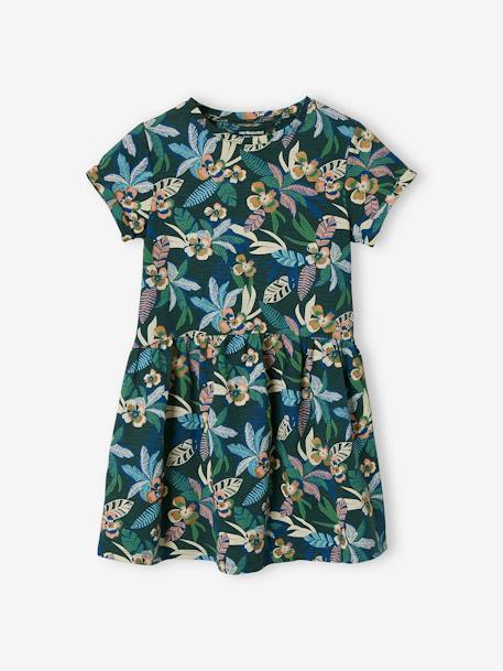 Mädchen Shirtkleid BASIC Oeko-Tex - blau gestreift+dunkelgrün bedruckt tropical+hellrosa+pfirsich+smaragdgrün+weiß bedruckt+wollweiß - 6