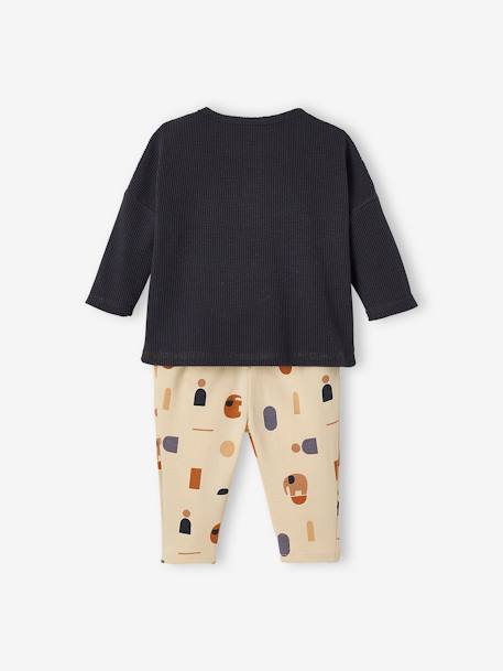 Baby-Set: Shirt & Sweathose Oeko-Tex dunkelgrau/hellbeige bedruckt+khaki 6