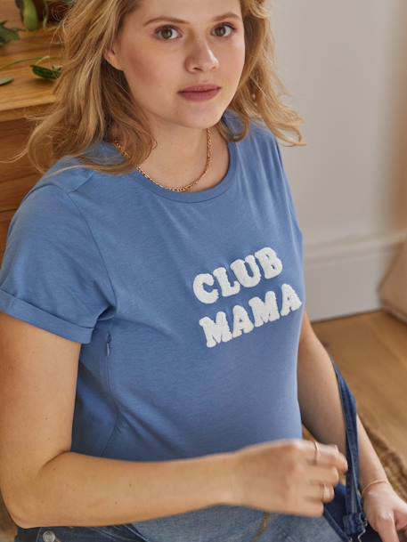 Bio-Kollektion: T-Shirt für Schwangerschaft & Stillzeit CLUB MAMA, personalisierbar - anthrazit+blau - 17