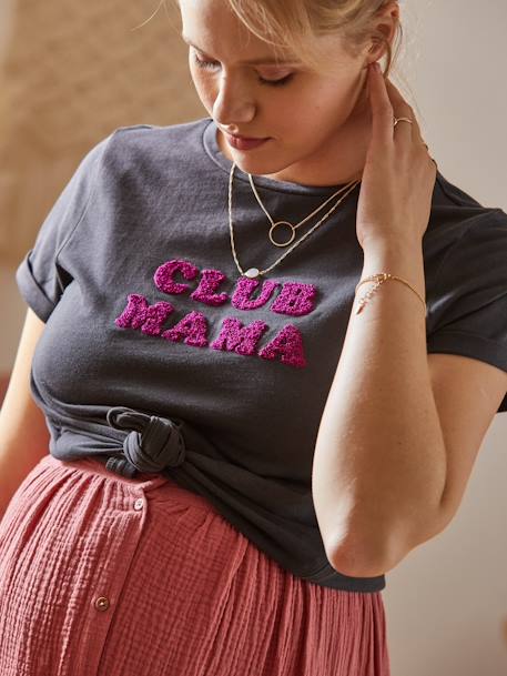 Bio-Kollektion: T-Shirt für Schwangerschaft & Stillzeit CLUB MAMA, personalisierbar - anthrazit+blau - 4