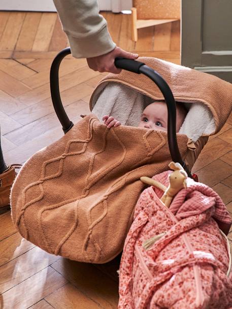 Strick-Fußsack für Babyschalen, Fleecefutter hellbraun 1