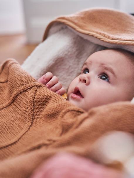 Strick-Fußsack für Babyschalen, Fleecefutter - hellbraun - 2