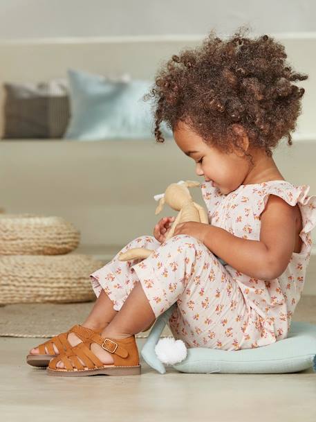 Baby Sandalen mit geschlossener Kappe blau+camelfarben 19