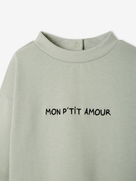 Baby Sweatshirt MON P'TIT AMOUR, personalisierbar Oeko-Tex - graugrün - 5